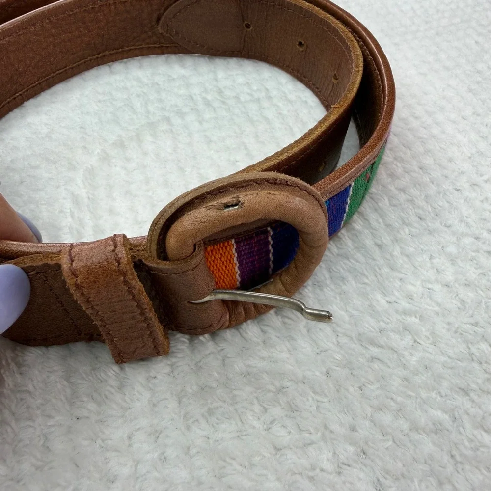 Omega Leather Woven Cotton Belt Brown Multi Color Boho Guatemala B 12087 Large